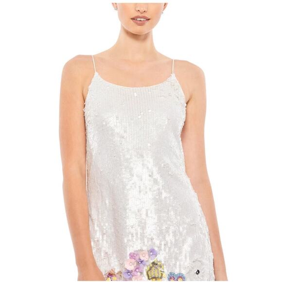 Mac Duggal NEW Sz 2 93628 White Sequined Embellished Spaghetti Strap Mini Dress - Picture 3 of 11